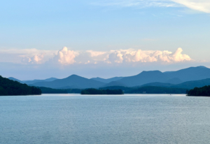 Beautiful clouds at sunset over Lake Chatuge and the Blue Ridge Mountains near our HSP Retreats.